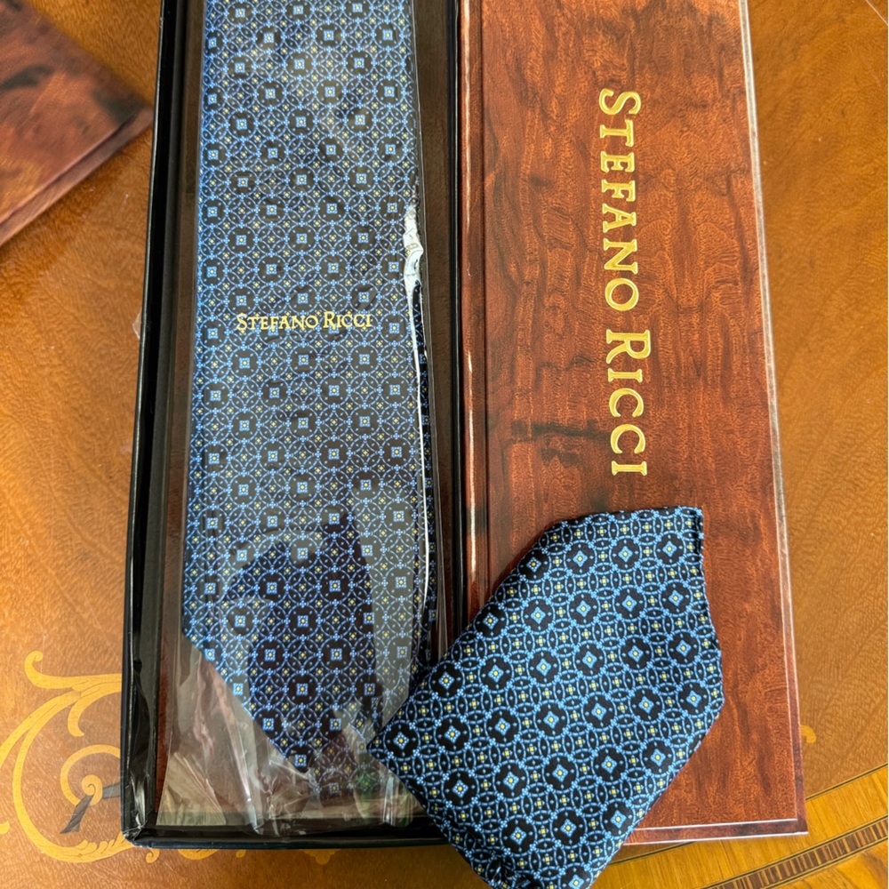 Stefano Ricci Geometric Blue Tie Set